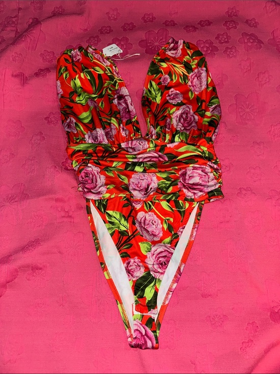Zara Other - Zara Red Floral One-Piece Swimsuit with Pink Roses